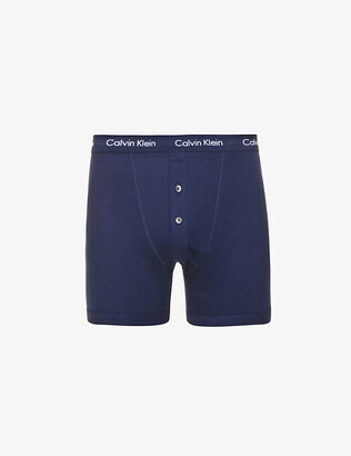 Calvin Klein Mens Navy Button-fly Cotton-jersey Boxer Briefs M - ShopStyle