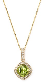 Bloomingdale's Peridot Cushion Cut and Diamond Pendant Necklace in 14K Yellow Gold, 16 - 100% Exclusive
