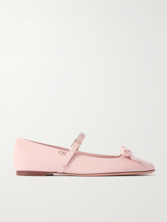 Valentino Garavani Bow-embellished Patent-leather Mary Jane Ballet Flats - Pink