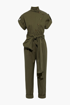 Oscar de la Renta Belted Button-detailed Cotton-blend Jumpsuit