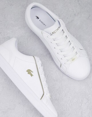 Lacoste Lerond leather sneakers in white and gold - ShopStyle