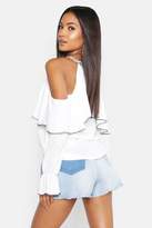 Thumbnail for your product : boohoo Ruffle Cold Shoulder Top