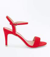 Thumbnail for your product : New Look Red Suedette Woven Strap Stiletto Heels