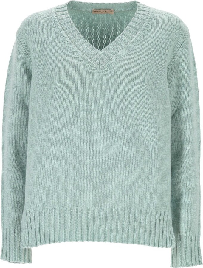 Purotatto Ribbed V-Neck Knitted Sweater