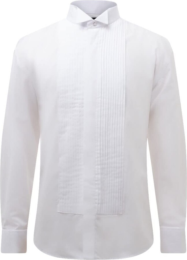 Dobell Mens White Tuxedo Dress Shirt Slim Fit Wing Collar Double Cuff