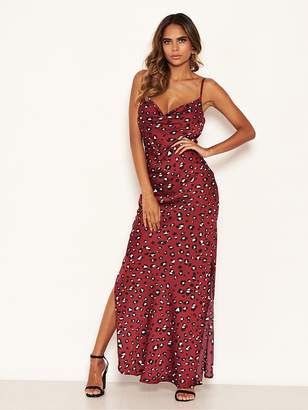 AX Paris Leopard Print Cowl Neck Maxi Slip Dress - Red