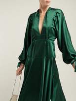 Thumbnail for your product : Self-Portrait Handkerchief Hem Satin Dress - Womens - Dark Green
