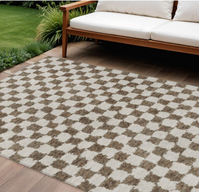 HomeRoots 9' X 12' Brown And Ivory Geometric Washable Indoor Outdoor Area Rug