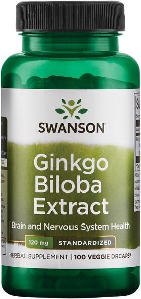 Swanson Health Products Swanson Ginkgo Biloba Extract - Standardized, Supports Healthy Cognitive Function & Nervous System Health, 120 mg (100 Capsules).