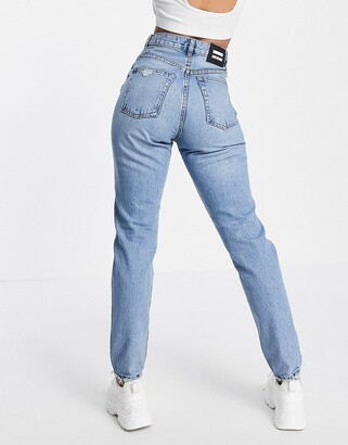 Dr. Denim Nora high rise mom jeans with ripped knees in blue - ShopStyle