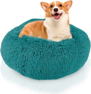 Details Calming Dog Cat Bed Soft Round Donut Bed For Pets Super Lux Shaggy Fur Cushion Beds