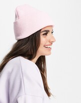 Thumbnail for your product : ASOS DESIGN fisherman rib beanie with mushroom embroidery in pink