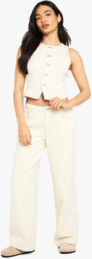 boohoo Ecru Denim Wide Leg Jean ShopStyle