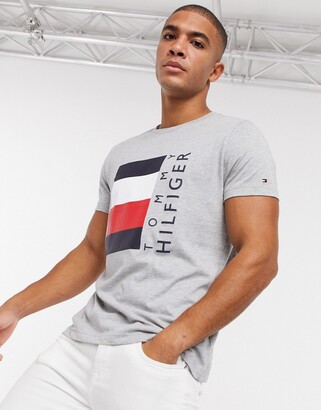 Tommy Hilfiger corp stripe box logo t-shirt in gray heather - ShopStyle