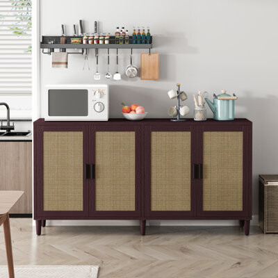 Highland Dunes Buffet Cabinet With Storage 4-Door Sideboard Buffet Cabinet With Adjustable Shelves For Kitchen Living Room And Dining RoomNatural