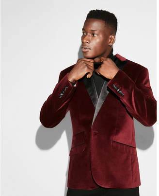 Express slim burgundy velvet cotton tuxedo jacket