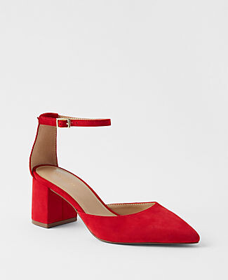 red block heel pumps
