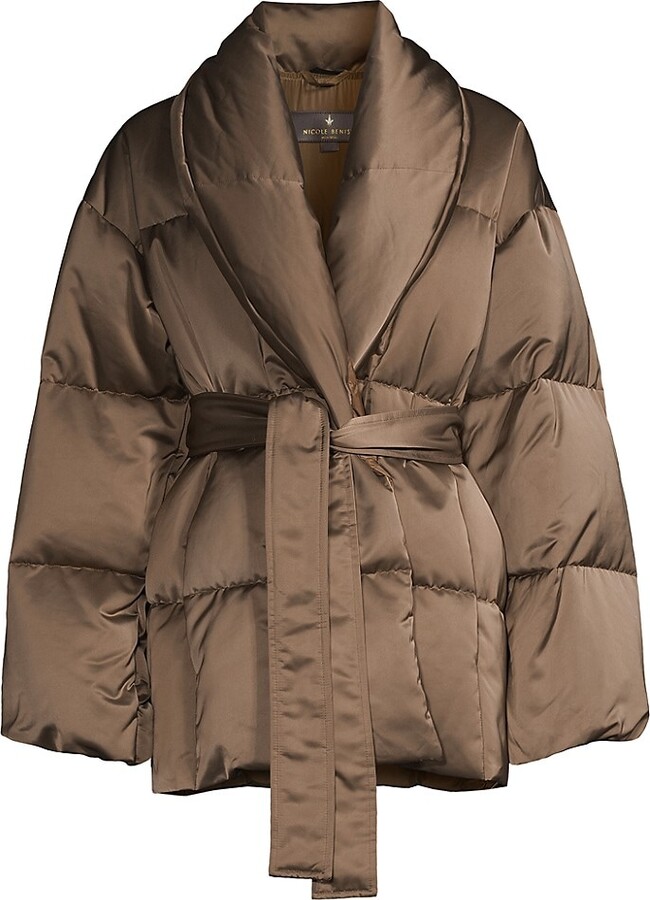 womens tie waist puffer coat