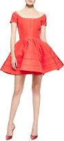 Thumbnail for your product : Zac Posen Short-Sleeve Faille Flare Dress, Azalea