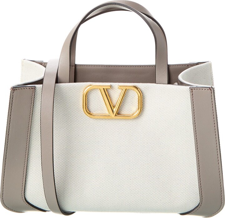 Valentino VLogo Small Canvas & Leather Top Handle Tote - ShopStyle