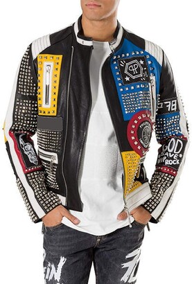 mens studded leather jacket amazon