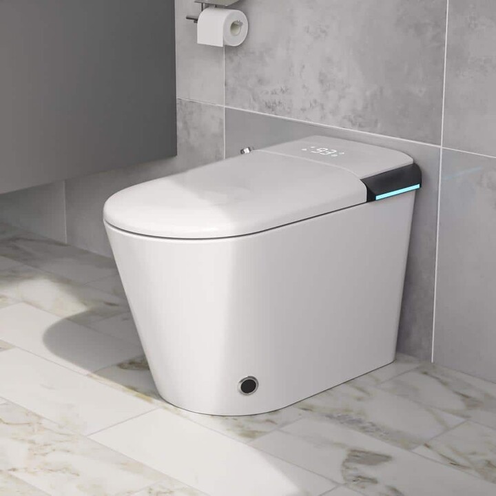 Logmey Elongated Bidet Toilet 1.28 GPF in White with Auto Open/Close, Auto Flush, Heated Seat, Air Dryer, Bidet, Night Light