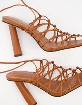 Thumbnail for your product : ASOS DESIGN Wide Fit Pearl caged tie leg high shoes in tan
