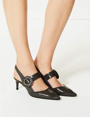 Marks and Spencer Patent Kitten Heel Buckle Slingback Court Shoes