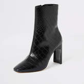 Thumbnail for your product : River Island Black croc embossed high heel ankle boot