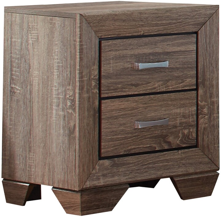 Transitional Style Wooden Nightstand with Two Drawers and Tapered Feet