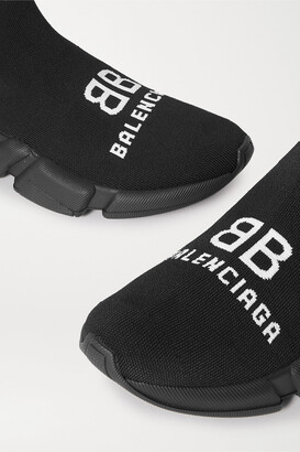 Balenciaga Speed Lt Logo-jacquard Stretch-knit High-top Sneakers - Black