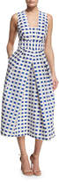 Thumbnail for your product : Milly Elisa Sleeveless Gingham Fil Coupe Midi Dress, Cobalt