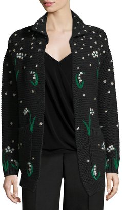 Valentino Lily of the Valley Hand-Embroidered Virgin Wool Cardigan