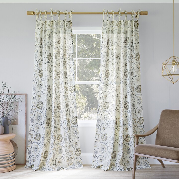 WINYY Floral Embroidery Sheer Curtain for Dingin Room & Kitchen Rod Pocket Top Window Voile Drape Geometric Leaf Curtain Tulle 1 Panel W39 x L63