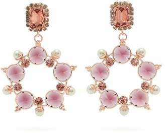 Erdem Crystal And Faux Pearl Hoop Drop Earrings - Womens - Pink