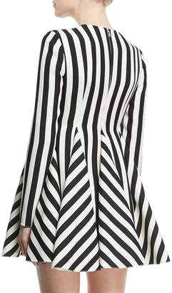 Valentino Re-Edition Jewel-Neck Long-Sleeve Striped Fit-and-Flare Dress