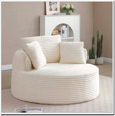 Latitude Run Corduroy Comfy Deep Seat Boneless Foam Floor Single Circle Chaise Sofa Chair With 3 Pillows For Living Room Bedroom Office, No Assembly Required