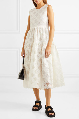 Cecilie Bahnsen Aretha Open-back Floral-embroidered Cotton-blend Tulle Midi Dress - White