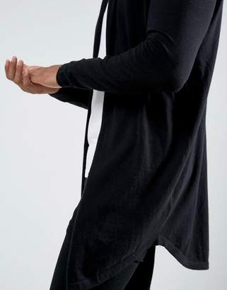 ASOS Design Hooded Open Front Cardigan With Curved Hem In Black