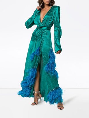 ATTICO Feather-Embellished Star Jacquard Gown