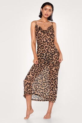Nasty Gal Womens Leopard Print Cowl Neck Beach Cover Up Dress - Brown - 10