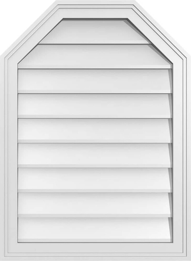 22 in. x 30 in. Octagonal Top Surface Mount PVC Gable Vent: Decorative with Brickmould Frame