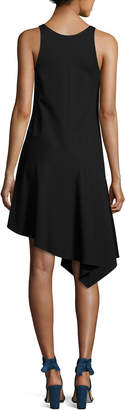 Halston Sleeveless Asymmetric Jersey Dress, Black