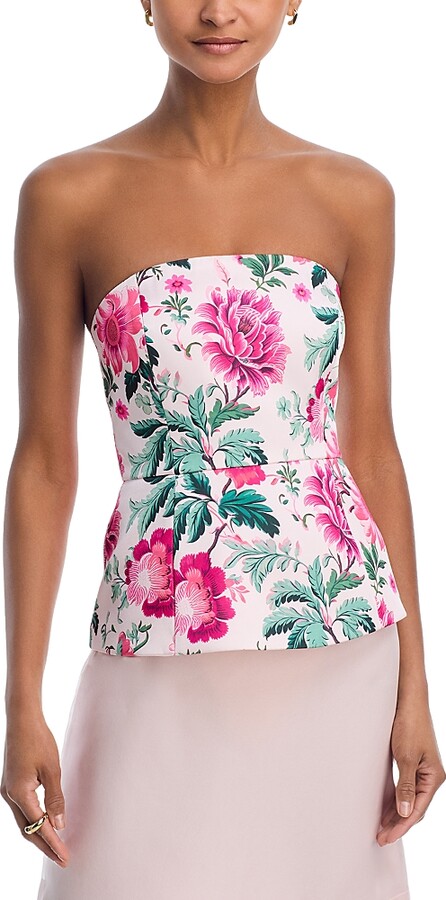 French Connection York Satin Floral Strapless Peplum Top