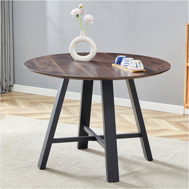 17 Stories Modern Minimalist Round Dining And Coffee Table, 42 Inch MDF Top With Wood Grain, Sturdy Metal Legs For Home & Office