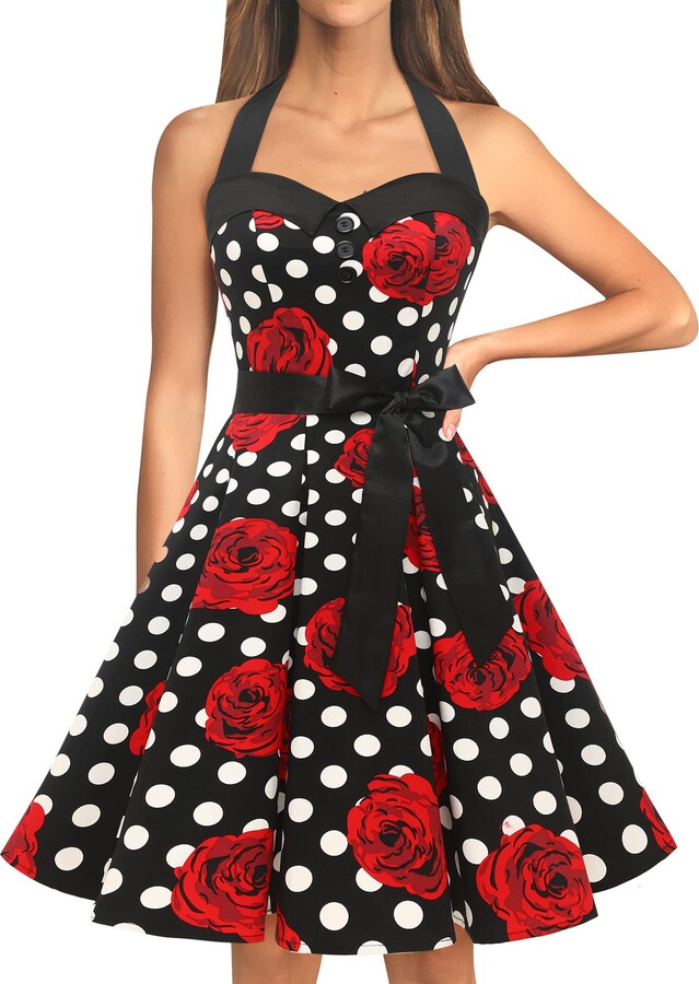Dressystar Vintage Polka Dot Retro Cocktail Prom Dresses 50's 60's