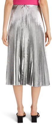 Balenciaga Metallic Pleated Wool Blend Midi Skirt