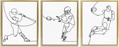 Red Barrel Studio Simple Line Doodle Playing Sports 3 Piece Brown Grain Framed Floater Canvas Set by Kamdon Kreations