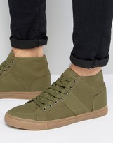 Thumbnail for your product : ASOS Lace Up Sneakers In Khaki Canvas With Gum Sole