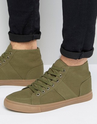 ASOS Lace Up Sneakers In Khaki Canvas With Gum Sole